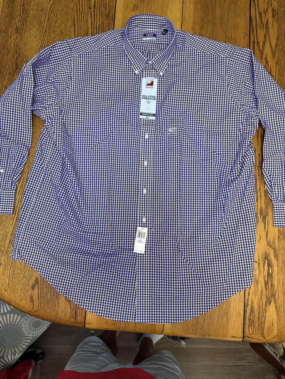 IZOD Shirt Mens 2XL Blue White Gingham Stretch Wrinkle Free Button Down Big Fit